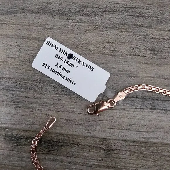 Italian New 925 Sterling Silver Bismark Rose Gold Single Strand Chain Necklace